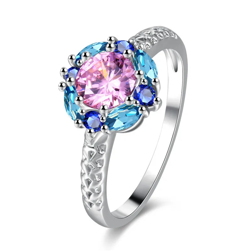 

2019 New Trendy ins Simple Multicolor Rings Silver Color CZ Stone Wedding Ring for Woman Luxury Full Zircon Fashion ring Jewelry