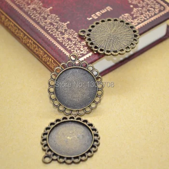 

30pcs/lots Antique metal bronze frame blank pendant charm tray round cabochon setting jewelry findings Z42460