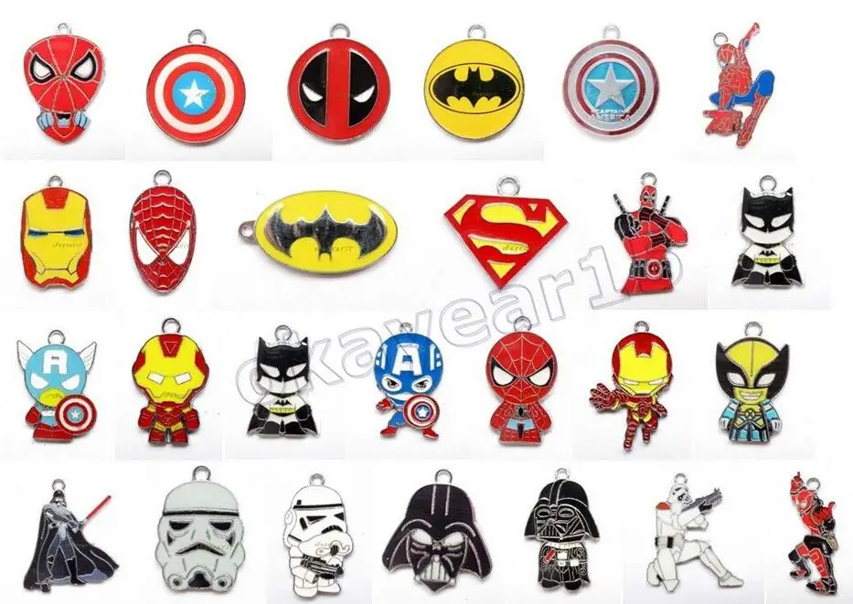 

Hot Sale 100 pcs Popular Superhero Charm Pendants DIY Jewelry Making Accessories For Best Gift D-180