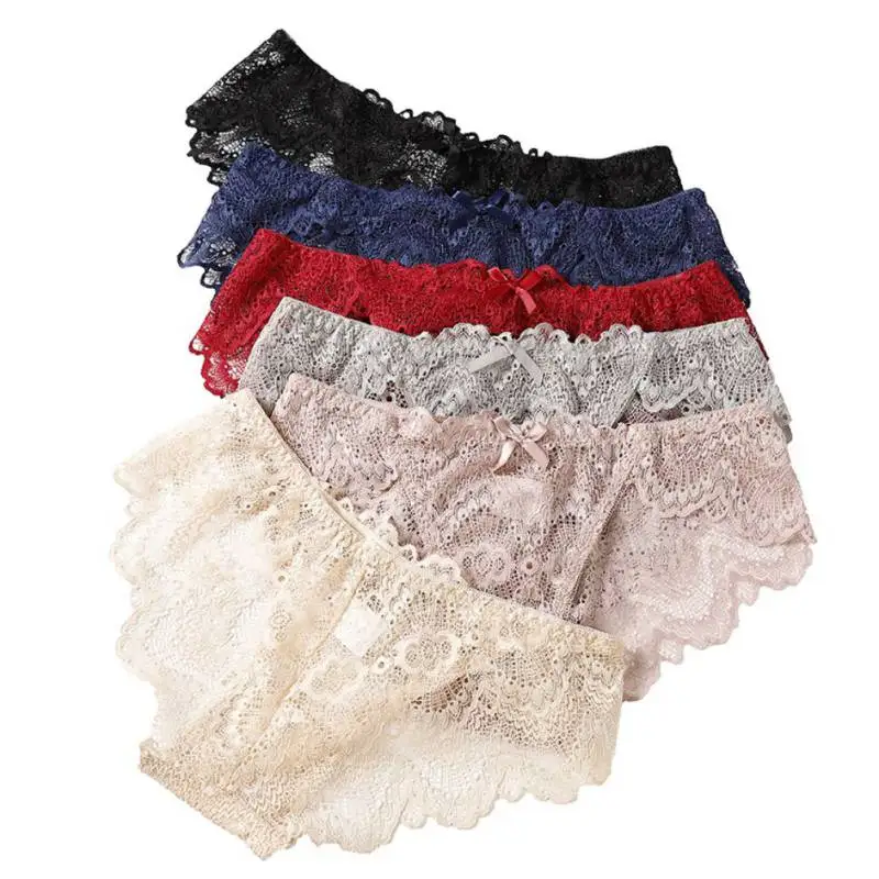 

Sexy Lingerie Women Underwear Lace Panties Bow Solid Color Fancy Breathable Mid Waist Women Briefs