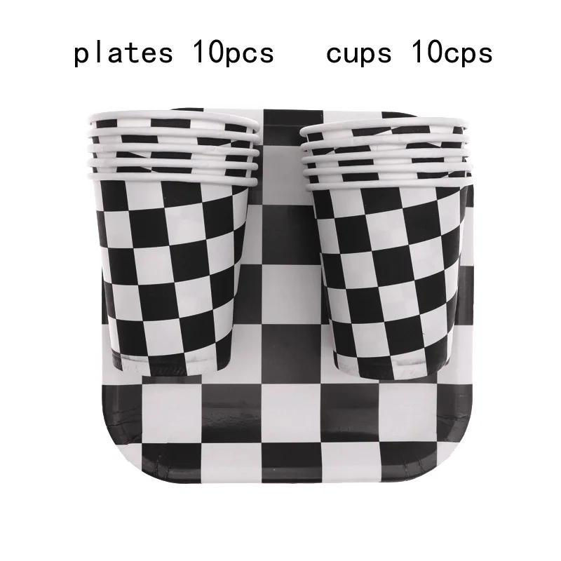 Черно-белый клетчатый Шахматный набор для вечеринки, столовая посуда, тарелка для чашек, соломенная коробка для конфет на день рождения, вечерние украшения для детского душа