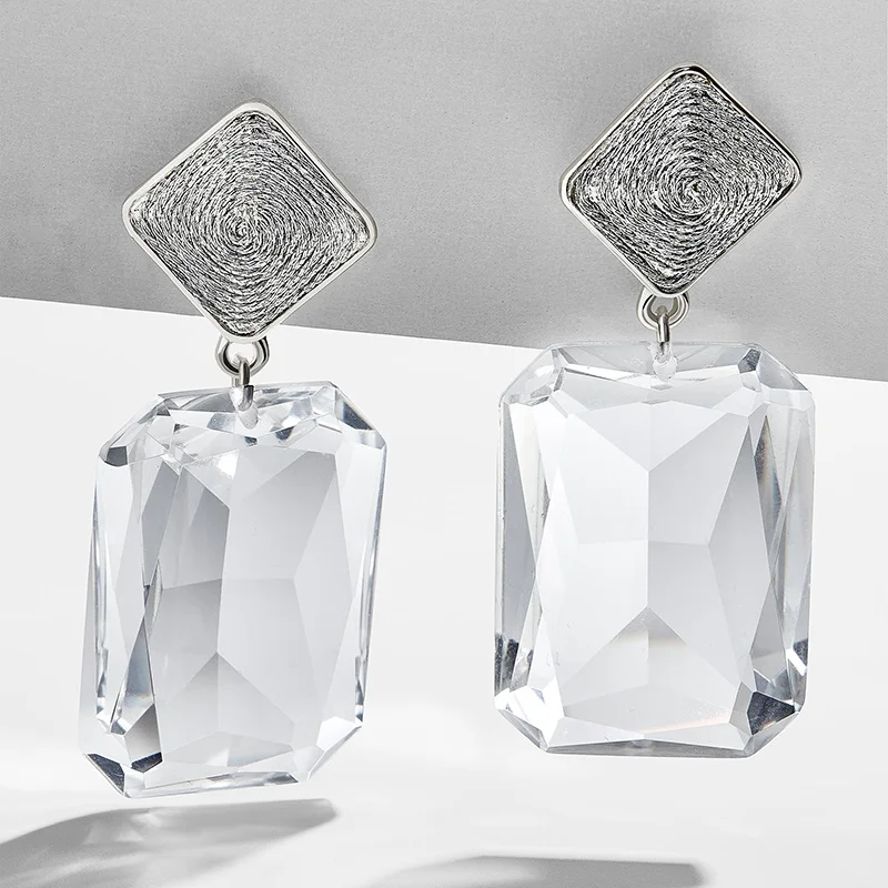 New Fashion Transparent Crystal Resin Drop Earring For Women Vintage Acrylic Large Geometric Statement Earring 2018 ZA Jewelry