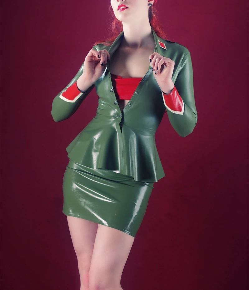 Latex Rubber Army Uniform Jacket Dress Latex Rubber Outfit Girls Latex 