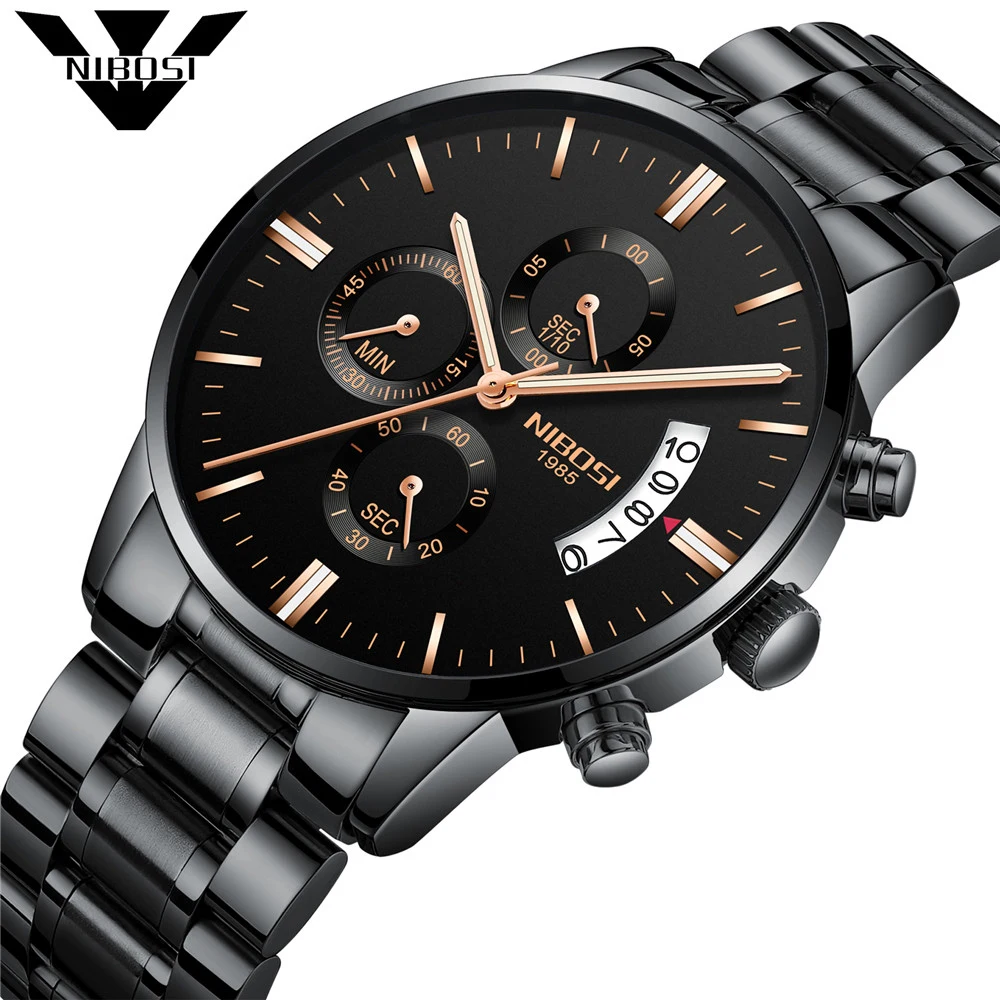 

NIBOSI Mens Watches Top Brand Luxury Men Military Sport Luminous Wristwatch Male Leather Quartz Watch Clock relogio masculino
