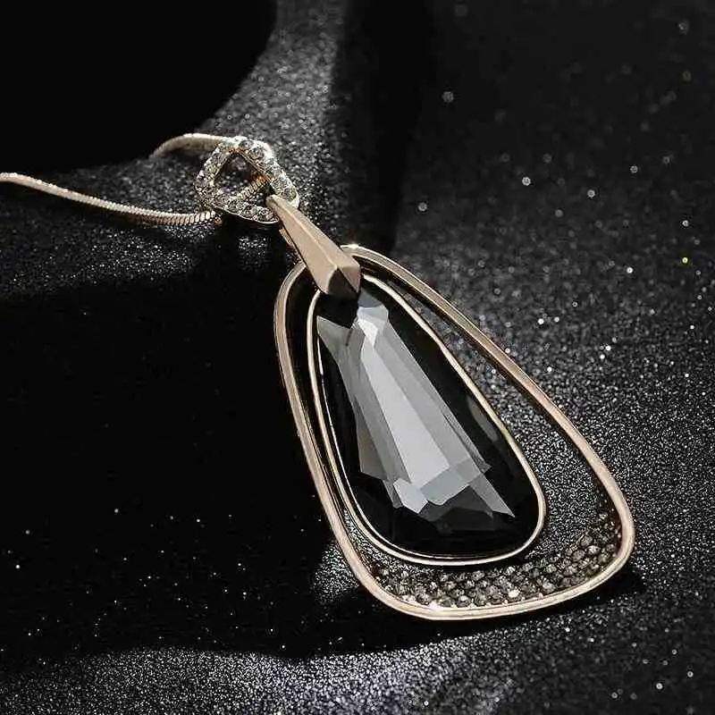 

BYSPT Fashion Square Pendant Necklace With Gray Cubic Zirconia Jewelry For Women Long Necklace Accessories