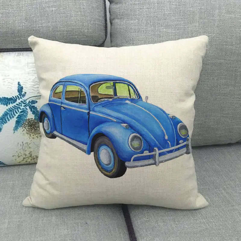 45cm*45cm watercolor retro bus and car linen/cotton throw pillow covers couch cushion cover home decor pillow - Цвет: 6