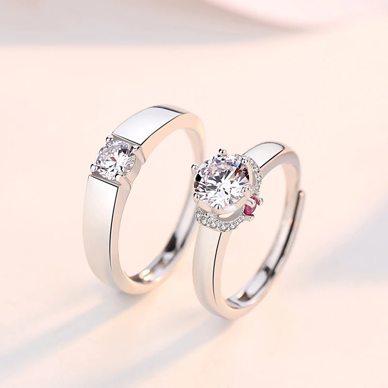 

925 Sterling Silver Couple Wedding Rings For Women Men Lovers Male Female Adjustable Crown Engagement Ring Ladies Love Jewelry