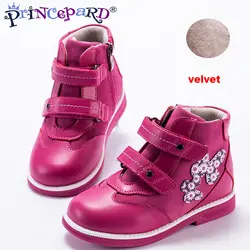 Princepard 2018 новая детская ортопедическая обувь для девочек розовая натуральная кожа бархатная подкладка Повседневная ортопедическая обувь