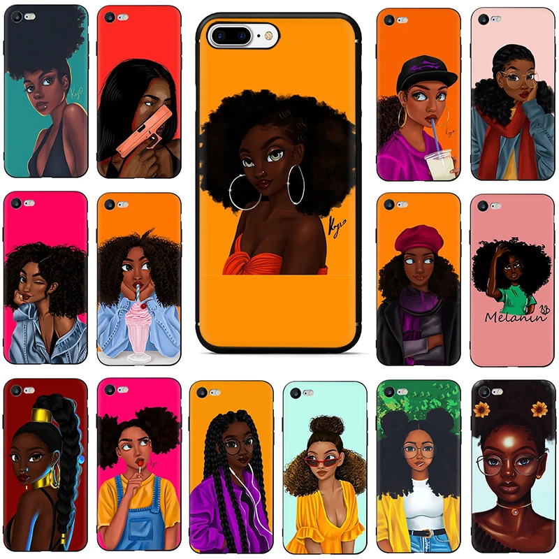 

Afro Black Girl Melanin poppin case for iphone 7 plus Soft TPU phone cover cases for iphone 6 6s 7 8 plus X XR XS Max 5 coque
