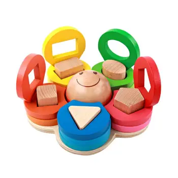 

Wooden Educational Toys Set Baby Early Educational Tool Flower Shape Column Sleeve Teaching Materials