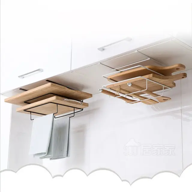 Cheap Double Layer Iron Kitchen Cabinets Shelf Chopping Board Storage Rack Shelves Kitchen Holder Rack Free Drilling White