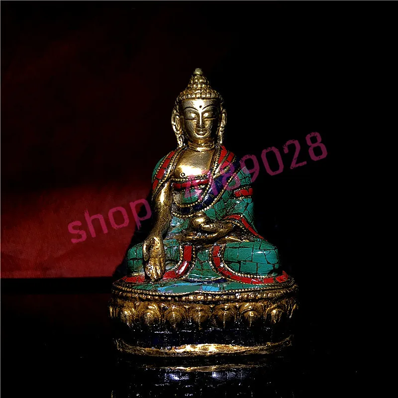 

Pure copper, mosaic turquoise, Shakya Mani Buddha