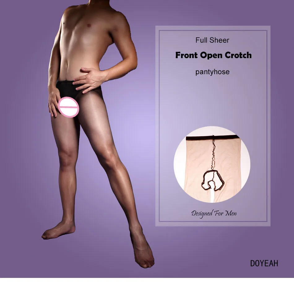 Men' s 10D Thin Oil Shine Full Sheer Front Open Crotch Pantyhose Sexy Tights Socks Extremly Elastic DOYEAH 0888