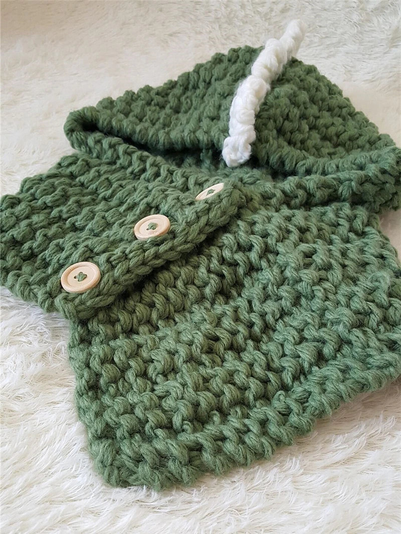 Kid Handmade Dinosaur Hat Children Eleka Knitted Cap Boy Girl Neckchief Tubular Scarf 3 Buttons Loop Shawl and Beanie_voghion.com