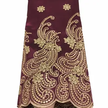 

New arrival african lace fabrics high quality Wine Red Gold George lace cord lace guipure lace fabric for wedding party dress