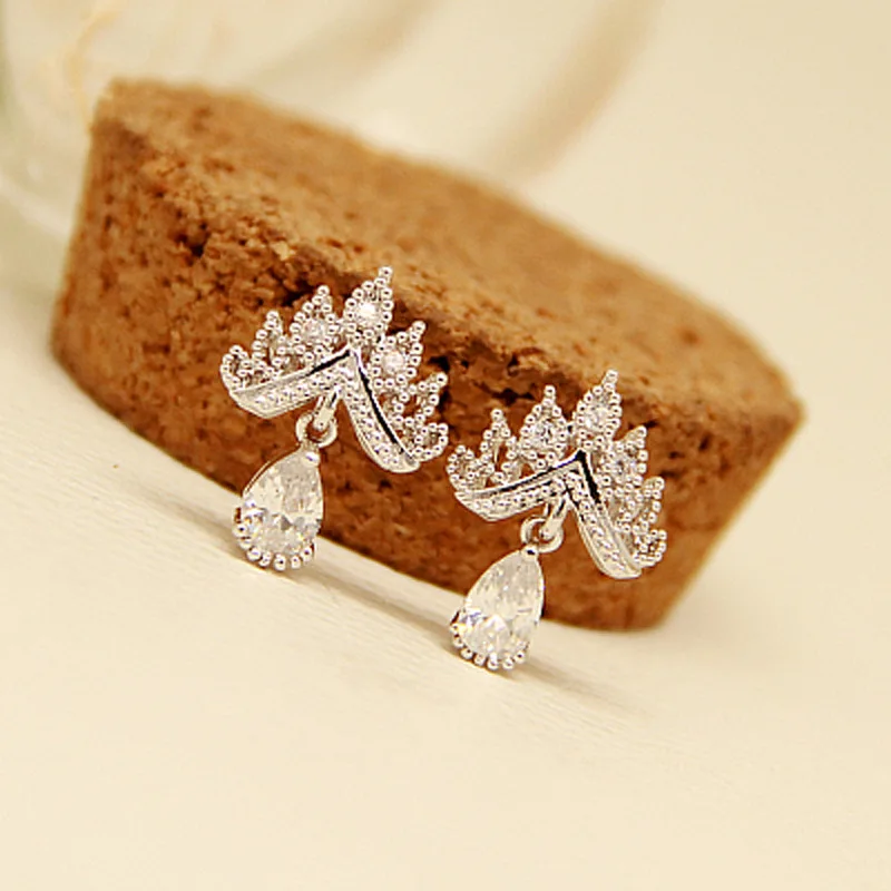 Best buy ) }}2018 New Arrival Shinning Crystal Women Earrings CZ Crystal Fashion Crown 925 Sterling