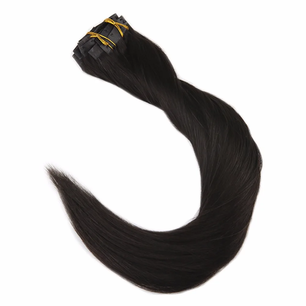 Full Shine Seamless PU Tape With Clip In Extensions Off Black Color 1B