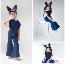 Детские джинсовые комбинезоны для девочек; брюки; коллекция года; Детские расклешенные комбинезоны с цветочным принтом для маленьких девочек; детские джинсовые комбинезоны