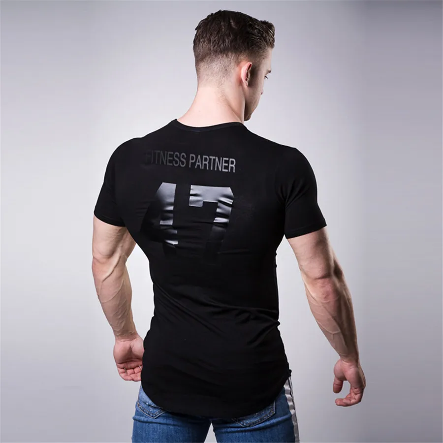 

New Men short sleeve Cotton t shirt Summer Gyms Fitness Bodybuilding Skinny T-shirts Male Casual Print O-Neck Tees Tops Clothing