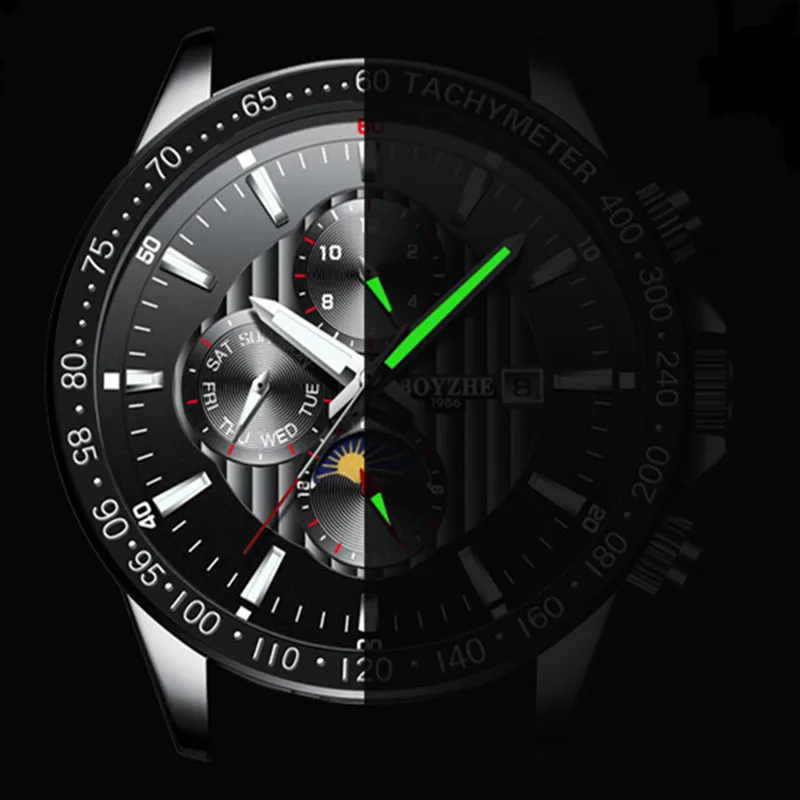 BOYZHE Mens New Automatic Mechanical Watch Stainless Steel Fashion Casual Luminous Luxury Brand Sports Watches Relogio Masculino