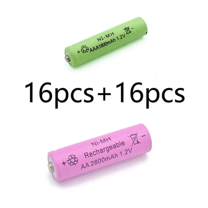 20 шт AA 2800mAh Ni-MH аккумуляторы+ 20 шт AAA 1800mAh Аккумуляторы - Цвет: 16pcs and 16pcs