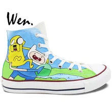 Wen Hand Painted Shoes Design Custom Adventure Time Man Woman’s High Top Canvas Sneakers for Birthday Gifts