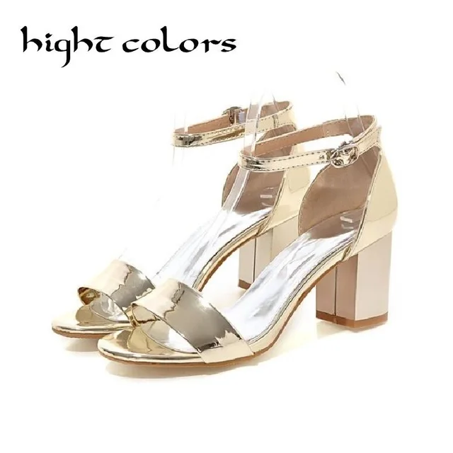 Gold Silver Pink Gladiator Sandals Summer Office High Heels Shoes Woman Buckle Strap Pumps Casual Women Shoes Plus Size 33-43