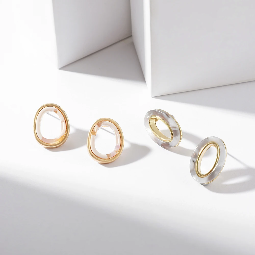 

2 Pair/set Fashion Acrylic Alloy Splice Hollow Stud Earrings Female Round Oval Multicolor Small Jewelry Charm Wedding Brincos