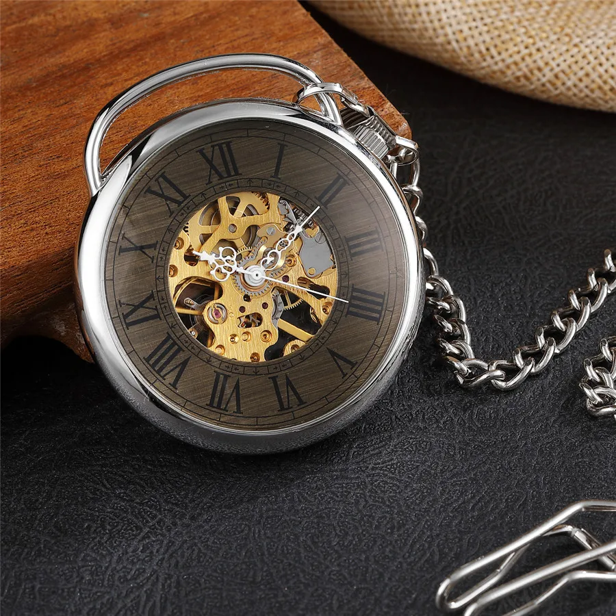 Mecânica Pocket Watch Fob Cadeia Bruxa Presente