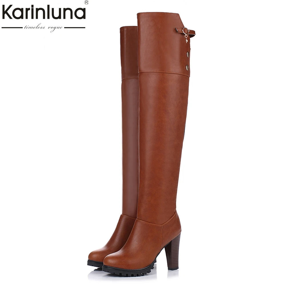 

Karinluna 2018 top quality Large Size 33-45 High Heels Add Fur Winter Boots Shoes Woman Over The Knee women Boots Woman Shoes