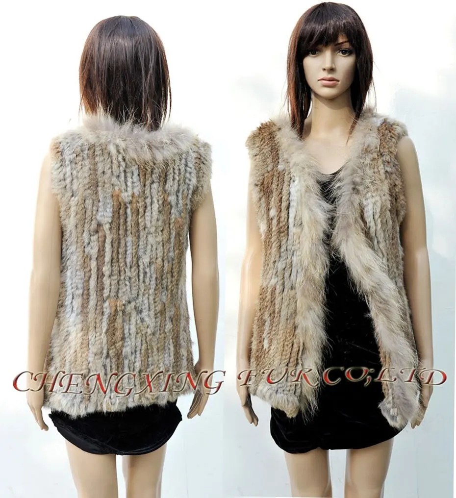 

CX-G-B-171 Natural Colour Knitted Rabbit Fur Vest Of Women ~ DROP SHIPPING