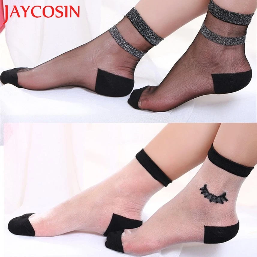 

JAYCOSIN 2018 Summer Women Fashion Glitter Star Soft Mesh Sock Transparent Elastic Sheer Ankle Cute sock dropshipped Jun 28