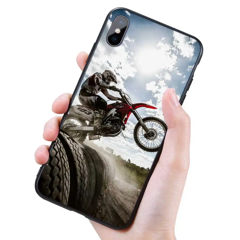 Силиконовый черный чехол для iPhone 11 Pro XR X XS MAX 7 8 6 6S Plus 5 5S SE 7Plus 8Plus мобильный телефон moto Cross moto rcycle sports - Цвет: 012