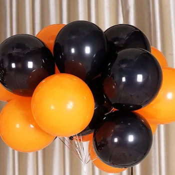 

100pcs Black And Orange Halloween Balloons Thicker Latex Balloon Party Wedding Ballon Solid Color Inflatable Decorations Party