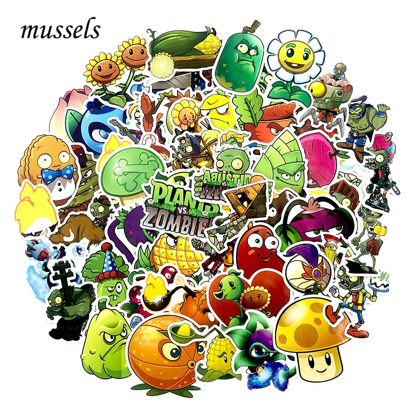 

100Pcs Plants Vs Zombies Series Stickers For Toy Garden Plants Motorcycle Skateboard Guitar Refrigerator Computer Luggage