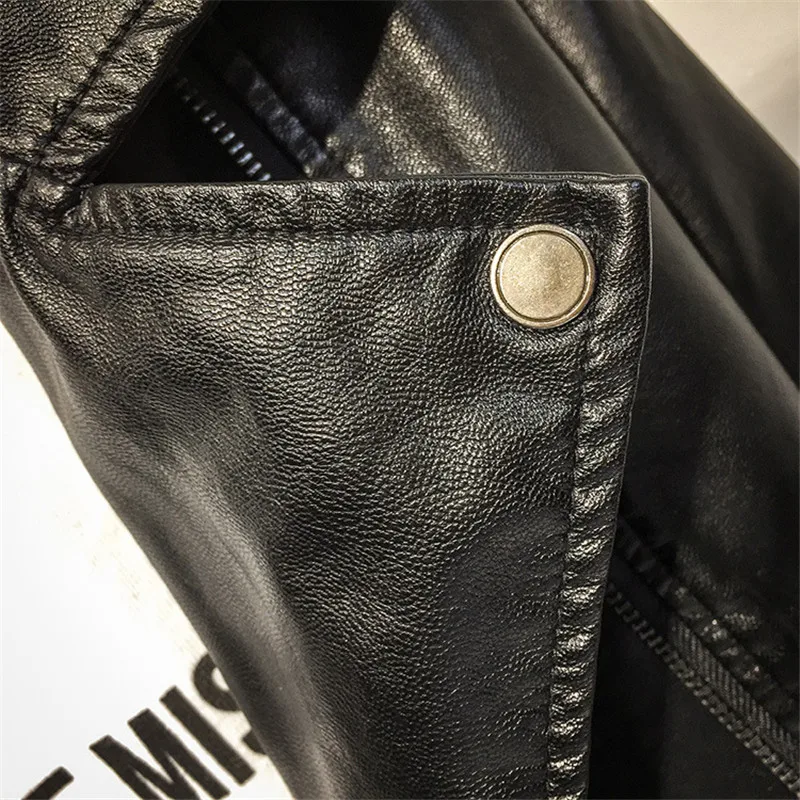 Ideal  Fashion Women Pu Leather Jacket Coat 2019 Autumn Black Slim Short Motorcycle Jackets Ladies Zipper 