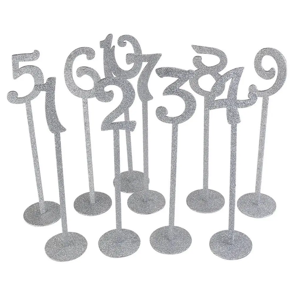 

ALIM HOT SALE Wedding Table Numbers Holders Thicken Wood with Glitter, Silver