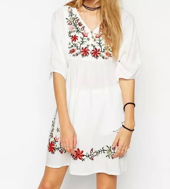 Hot Sale Vintage 70s Women Mexican Ethnic Embroidered Pessant Hippie Blouse Gypsy Boho Mini Dress Free Hot Sale Vintage 70s Women Mexican Ethnic Embroidered Pessant Hippie Blouse Gypsy Boho Mini Dress Free