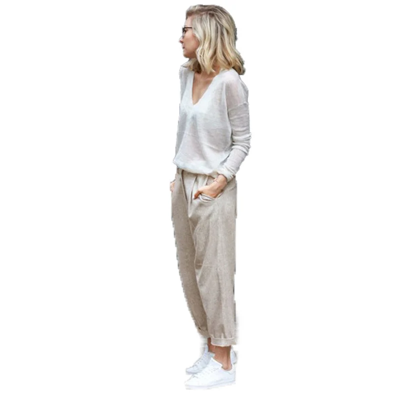 M-6XL размера плюс женские брюки льняные хлопковые повседневные шаровары яркие цвета зеленые брюки женские брюки длиной до щиколотки