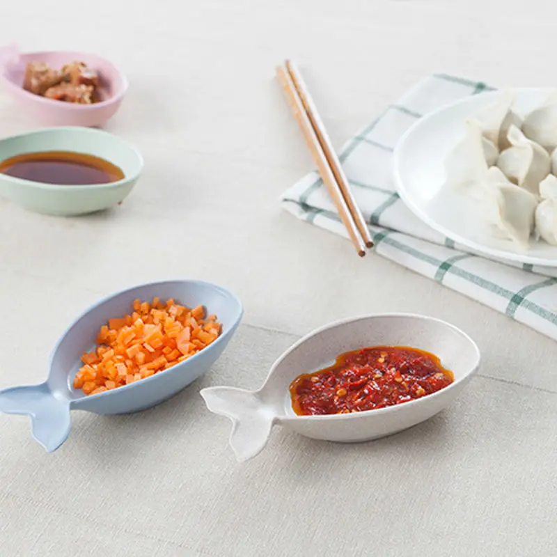FHEAL Wheat Straw fish Shape Multifunctional Dish Vinegar Soy Sauce Snack Plate Environmental Spice Jar Kitchen Accessories (15)