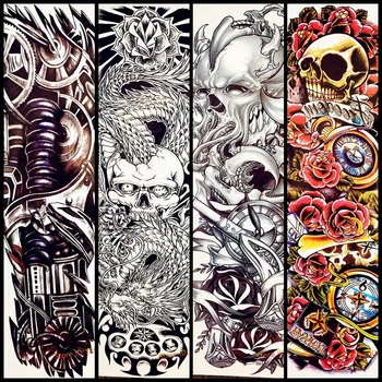 

HOT Old School Temporary Tattoo Body Art Full Robot Arm Sleeve Women Men Waterproof Fake Tattoo Stickers Shoulder Skull AQS-Q015