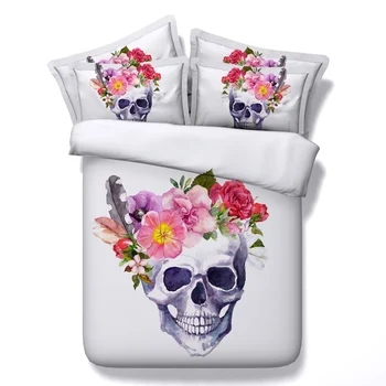 

HOT Skull Flower Printed Comforter Bedding Sets Twin Full Queen Super Cal King Size Bed Sheets Duvet Covers Christmas Adult Home