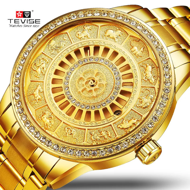 

New Tevise Brand Men Mechanical Watch Automatic Fashion Animal Dial Luxury Gold Wrist Watches Male Clock Relogio Masculino
