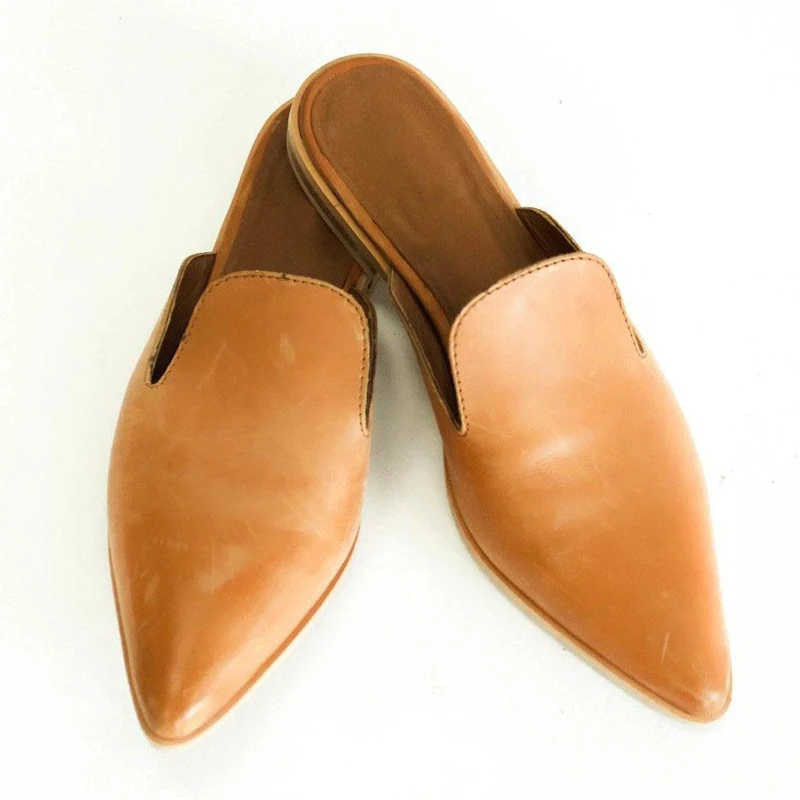 ladies flat leather mules