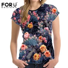 FORUDESIGNS/ топы для йоги, Спортивная футболка, эластичная футболка, женские футболки с цветочным принтом, одежда для фитнеса, женская одежда Tumblr Blusa с круглым вырезом