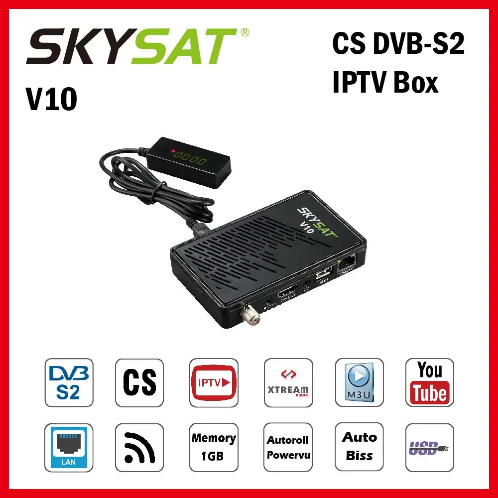 HD 1080 P спутниковый ресивер SKYSAT V10 Поддержка CiCiCam Newcamd Youtube PowerVu IPTV M3U Xtream-коды Декодер
