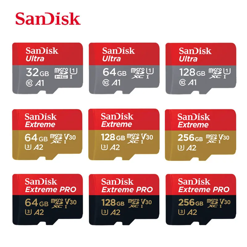 Карта памяти SanDisk Micro SD 16 ГБ 32 Гб MicroSDHC 64 Гб 128 ГБ 256 ГБ MicroSDXC EXTREME PRO V30 U3 4K UHD tf-карты