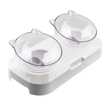 

15 degree adjustable Pet cat dog transparent double bowl tilt neck design feeder anti-skid cat food board pet feeder