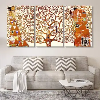 

3 Panel World Famous Painting Reproduction on Canvas Wall Art - Tree of Life by Gustav Klimt Home Decor Drop shipping