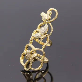 

JINYAO Fashion Knuckle Filigree Flower Butterfly Full Zircon Stones Gold Color Finger Ring Long Design For Women Jewelry G07-1